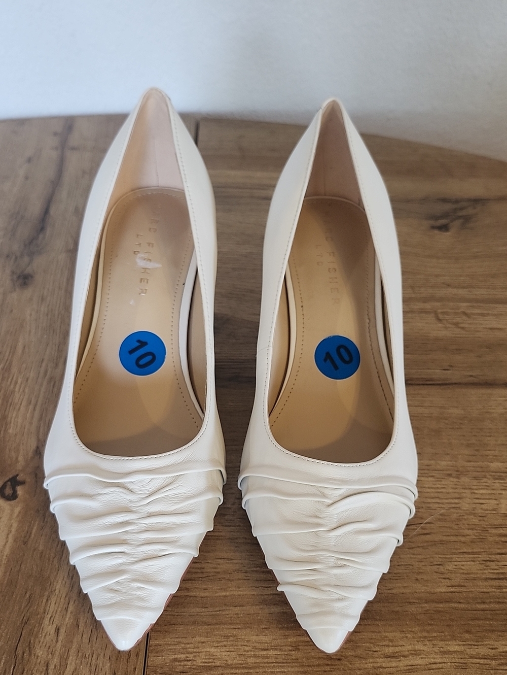 Marc Fisher Cream Ruched Pointed-Toe Pumps